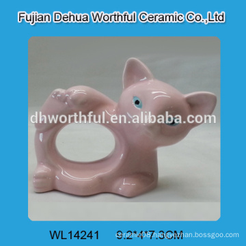 Handmade pink fox shaped ceramic napkin ring for wholesale